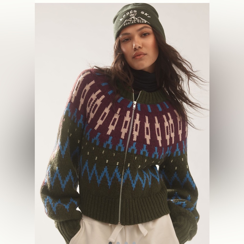 Mare Mare x Anthropologie Crew-Neck Sweater medium fair isle zip jumper nwt